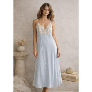 Linea Donatella L Slip Dress Light Baby Blue & Ivory Babydoll Soft Feminine NEW